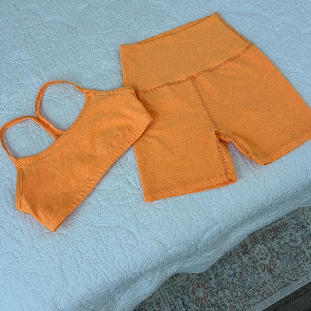 Beyond Yoga Orange Sports Bra and Shorts Set